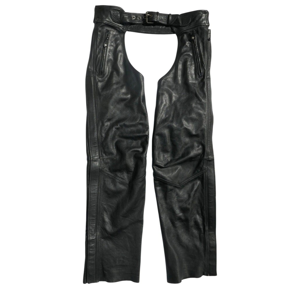 XPERT Performance Gear Vintage Black Leather Chaps Motorcycle 90s Biker Size M